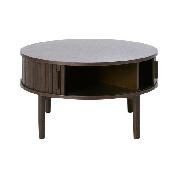 Tavolino da salotto rotondo colore naturale scuro con effetto rovere ø 85 cm Meta – Unique Furniture-image-2