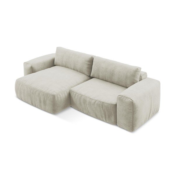 Divano angolare beige allungabile (con penisola a sinistra/con chaise lounge) con rivestimento in ciniglia Kuki – Makamii-image-3