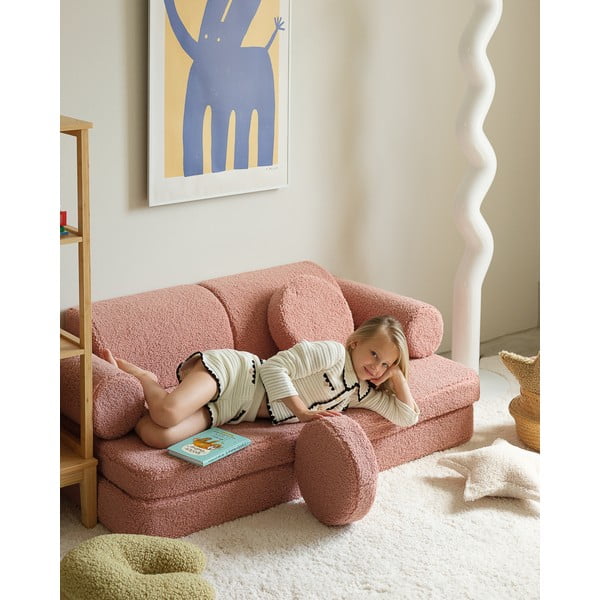 Divano per bambini rosa con rivestimento in bouclé 132 cm Settee – Wigiwama-image-4