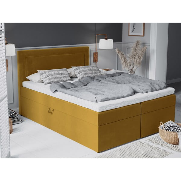 Letto matrimoniale in velluto giallo senape Yucca, 200 x 200 cm - Mazzini Beds-image-4