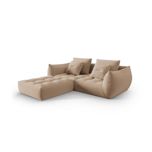 Divano angolare beige con rivestimento in velluto Bloom – Micadoni -image-2