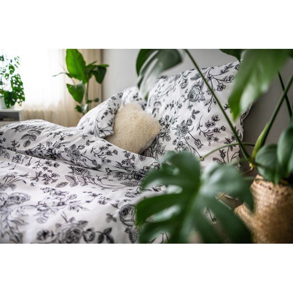 Biancheria da letto in cotone sateen bianco e nero Fiore, 140 x 200 cm Ema - Cotton House-image-4