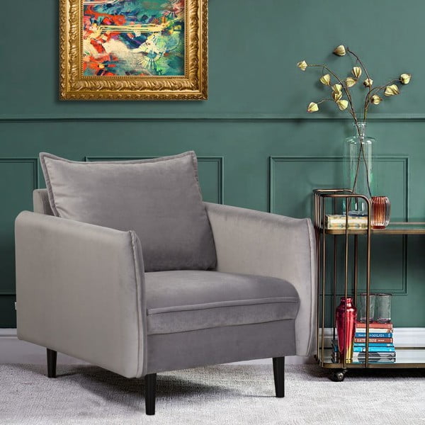 Poltrona grigia con rivestimento in velluto Juli – Ropez-image-1