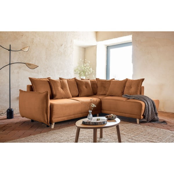 Divano letto angolare in velluto a coste color mattone (angolo destro) Lazy Lukka - Miuform-image-4