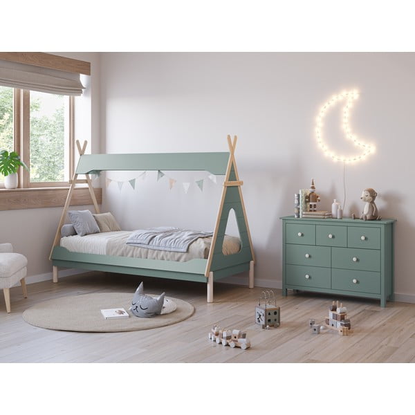 Letto per bambini in legno di pino color petrolio 90x190 cm Nora - Marckeric-image-1