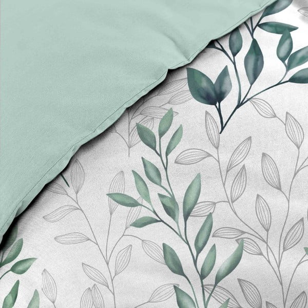 Set copripiumino e federa bianco/verde in percalle di cotone per letto matrimoniale ed esteso 240x220 cm Wendy – douceur d'intérieur-image-3