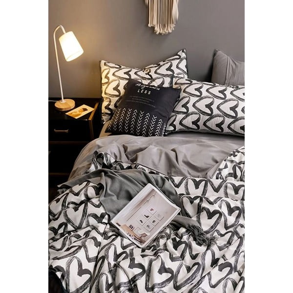 Lenzuolo matrimoniale in cotone bianco e grigio con lenzuolo 200x220 cm - Mila Home-image-1