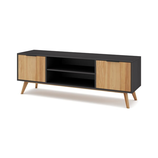 Tavolo TV in pino nero/naturale 140x53 cm Lavis - Marckeric-image-3