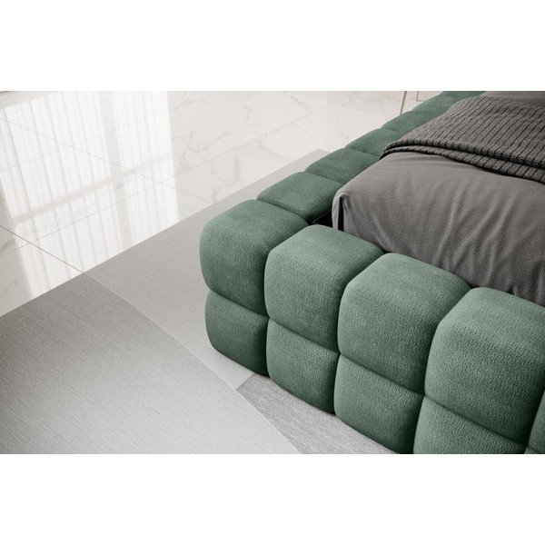 Letto matrimoniale imbottito verde scuro con contenitore e rete inclusi 140x200 cm Dizzle – ELTAP-image-3