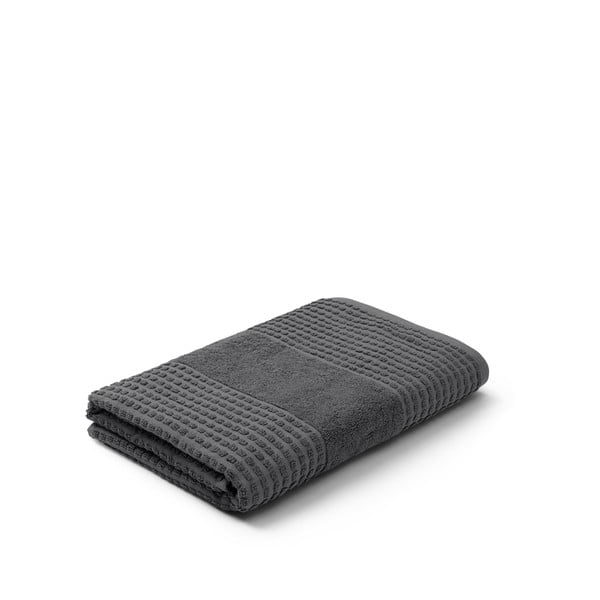 Asciugamano tipo terry grigio scuro in cotone organico 70x140 cm Check – JUNA-image-2