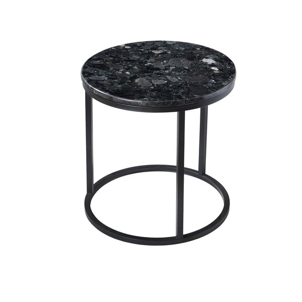 Tavolo in granito nero con base in cristallo nero, ⌀ 50 cm Crystal Labradorite - RGE