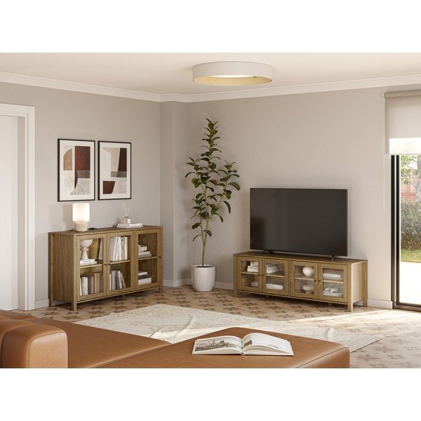 Mobile TV di colore naturale in pino massiccio 150x50x40 cm Alessandra – Marckeric-image-4