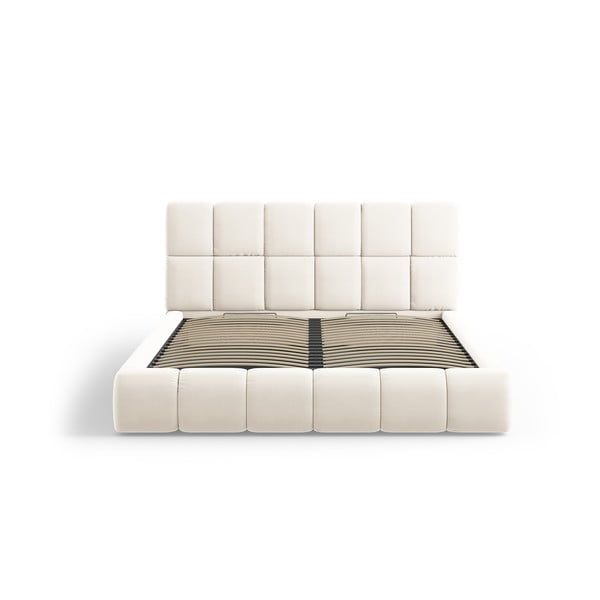 Letto matrimoniale imbottito color crema in velluto con contenitore con rete inclusa 180x200 cm Bellis – Micadoni -image-3