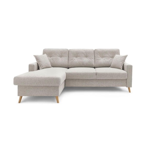 Divano letto angolare crema con contenitore Sweden, angolo sinistro, 224 cm - Bobochic Paris