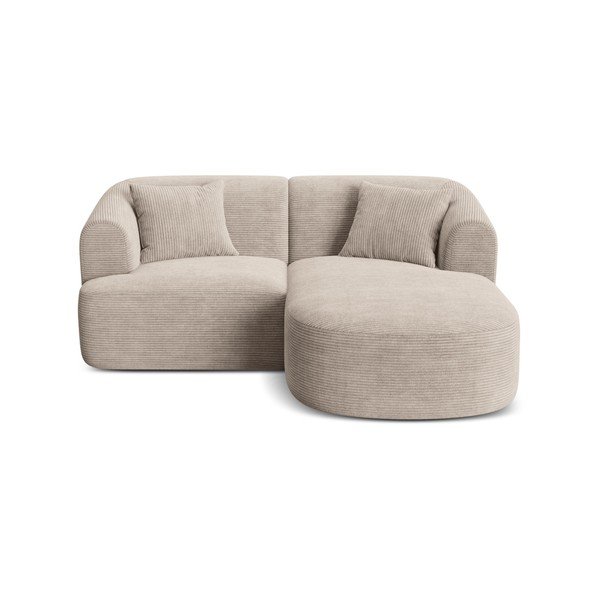 Divano angolare marrone chiaro (con penisola a destra/con chaise lounge) con rivestimento in velluto a coste Campi – Cosmopolitan Design