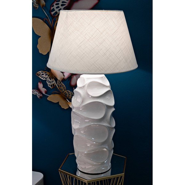 Lampada da tavolo bianca con paralume in tessuto (altezza 83 cm) Warsaw - Mauro Ferretti-image-1