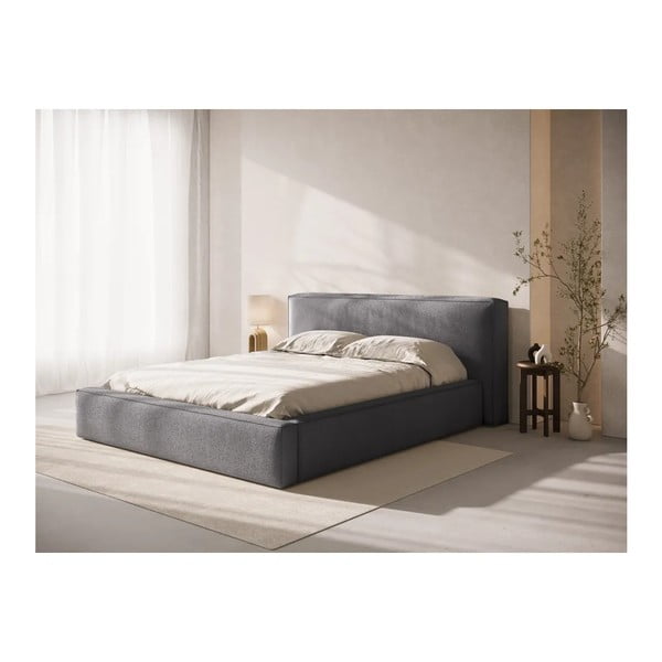 Letto matrimoniale imbottito grigio scuro con contenitore con rete inclusa 140x200 cm Simon Olivia – Micadoni -image-1