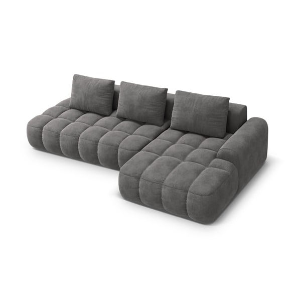 Divano angolare grigio allungabile/con contenitore (con penisola a destra/con chaise lounge) con rivestimento in velluto Linz – Cosmopolitan Design-image-3