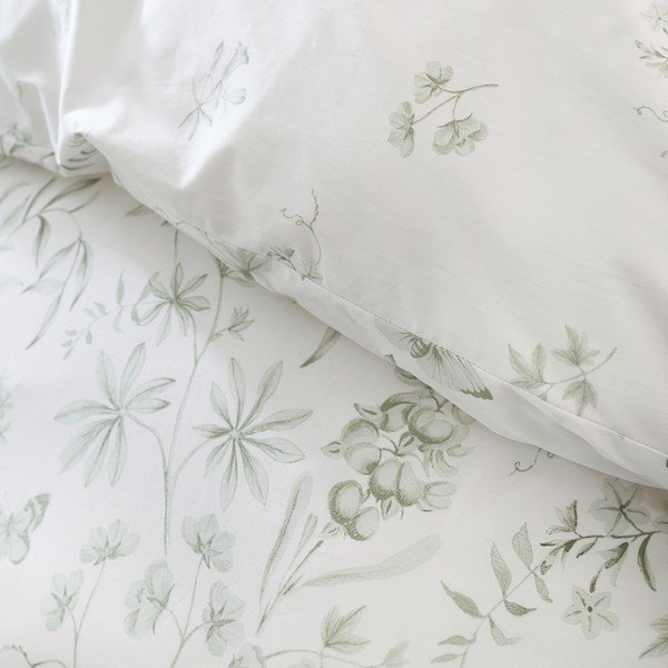 Set copripiumino e federa verde e color crema in cotone per letto singolo 135x200 cm Thea Floral – Bianca-image-3