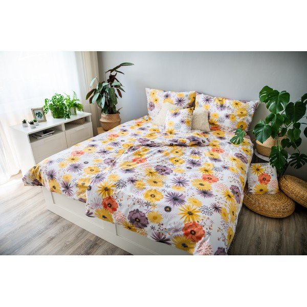 Biancheria da letto gialla e bianca in cotone per letto singolo 140x200 cm LP Dita Daisy - Cotton House