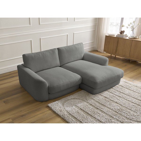 Divano angolare grigio scuro (con penisola a destra/con chaise lounge) con rivestimento in bouclé Leonore – Bobochic Paris-image-4