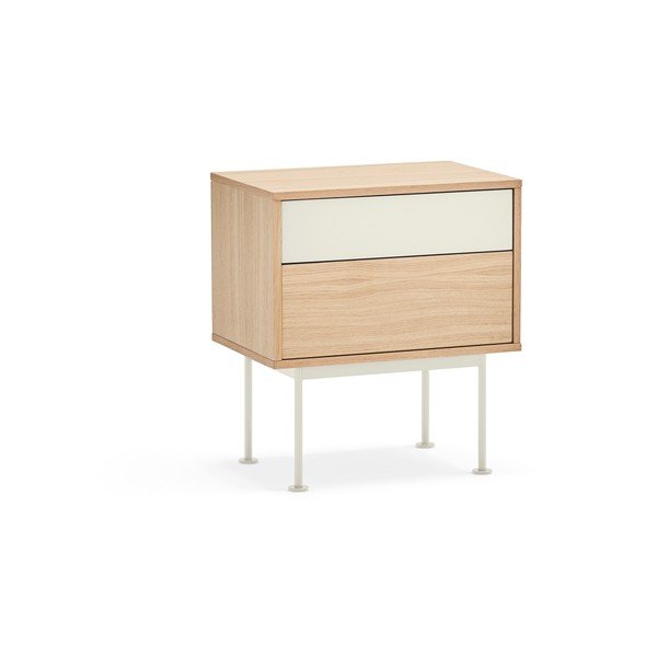 Comodino bianco crema con impiallacciatura in rovere Yoko - Teulat-image-2
