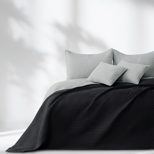 Copriletto nero/grigio chiaro in microfibra con rivestimento trapuntato 240x260 cm Softa – Restilo-image-1