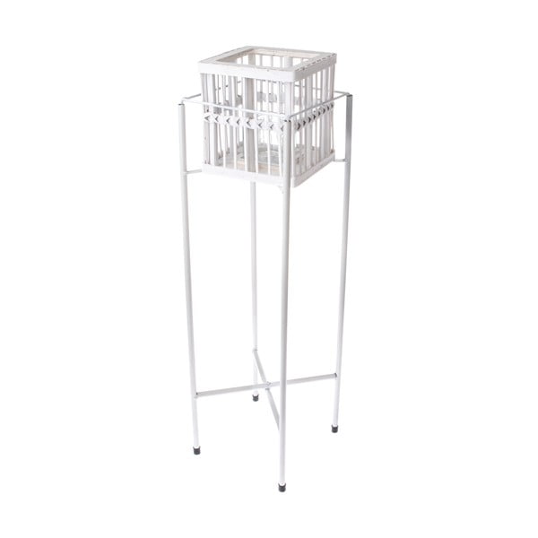 Portacandele bianco in metallo e rattan , altezza 65,5 cm - Dakls