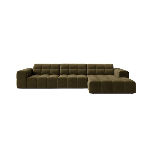 Divano angolare color kaki (con penisola a destra/con chaise lounge) con rivestimento in velluto Chicago – Cosmopolitan Design