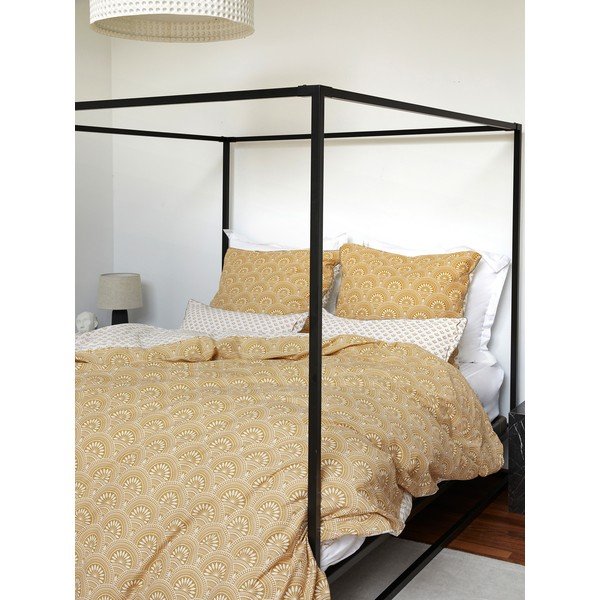 Biancheria da letto gialla e bianca in cotone biologico 200x135 cm Tiara - Westwing Collection-image-4