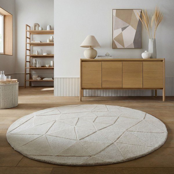 Tappeto rotondo beige in lana tessuto a mano ø 160 cm Shard – Flair Rugs-image-1