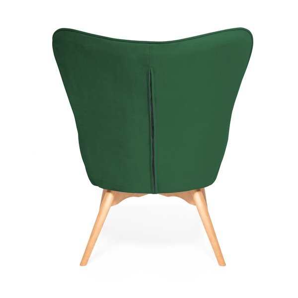 Poltrona e poggiapiedi verde smeraldo con base in colore naturale Cora Velvet - Vivonita-image-3