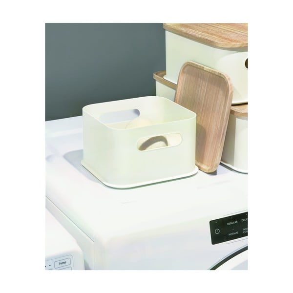 Scatola portaoggetti bianca con coperchio in legno di paulownia con manico, 21,3 x 21,3 cm Eco - iDesign-image-3