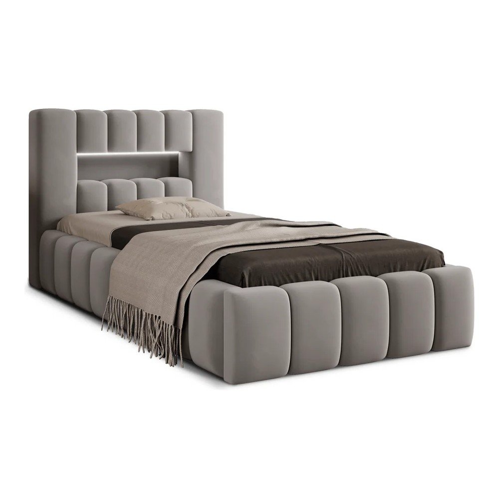 Letto singolo imbottito grigio con contenitore con rete inclusa 90x200 cm Lamica – ELTAP | Letti singoli