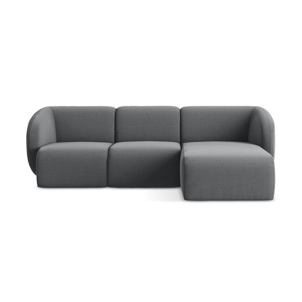 Divano angolare grigio (con penisola a destra/con chaise lounge) con rivestimento in velluto Lani – Makamii