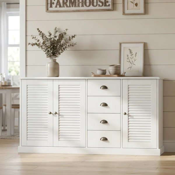 Credenza bianca in pino massiccio 166x80x38 cm Edith – Støraa-image-3