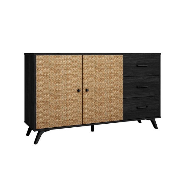 Cassettiera bassa nero/naturale 136x81 cm Hanoi - Marckeric-image-2