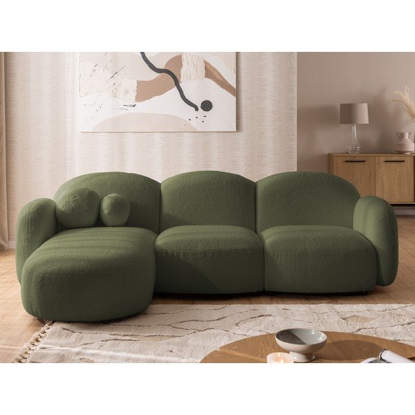 Divano angolare verde (con penisola a sinistra/con chaise lounge) con rivestimento in bouclé Orbit – Ropez-image-1
