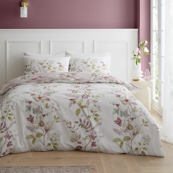 Biancheria da letto rosa in cotone per letto singolo 135x200 cm Francesca Floral – Bianca-image-2