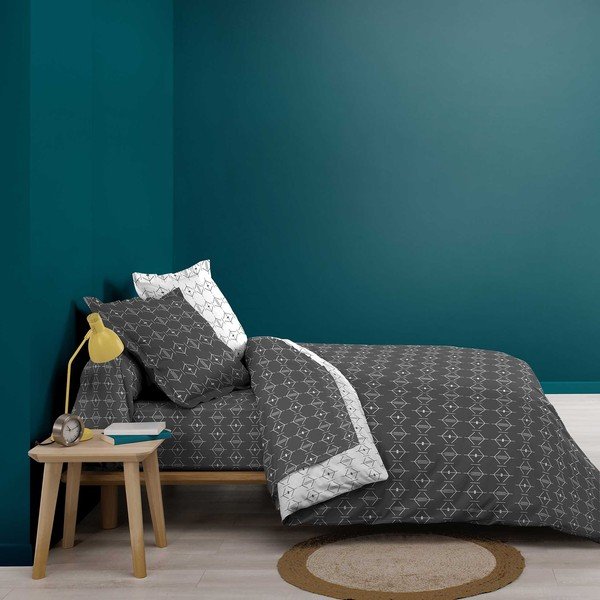 Copripiumino bianco/grigio scuro in cotone per letto matrimoniale/per letto esteso 240x220 cm Aristide – douceur d'intérieur-image-4