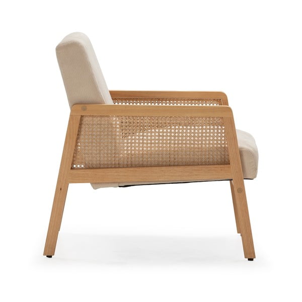 Poltrona con trama beige con rivestimento in velluto a coste Debra – Marckeric-image-3