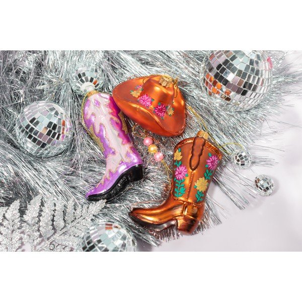 Decorazione per albero di natale in vetro 7 cm Cowboy Boot – Sass & Belle-image-1