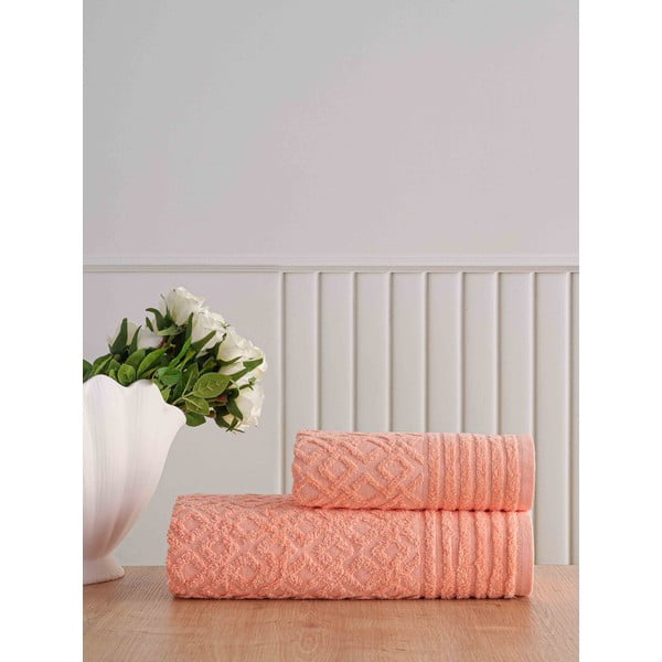 Set di asciugamani per viso e corpo tipo terry arancioni in cotone 2 pz Diamond – Mila Home-image-1