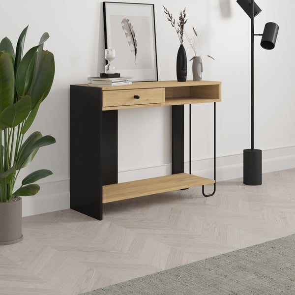 Consolle con piano in rovere nero e naturale 35x100 cm Saturne - Marckeric-image-4