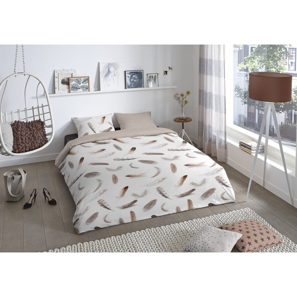 Biancheria da letto in flanella bianca e beige per letto singolo 140x200 cm - Good Morning-image-1