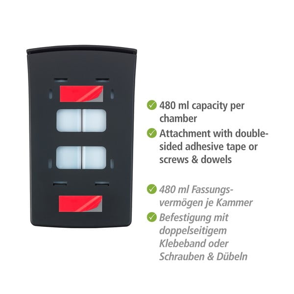 Dispenser di sapone in plastica nero da parete 0,96 l Tartas - Wenko-image-4