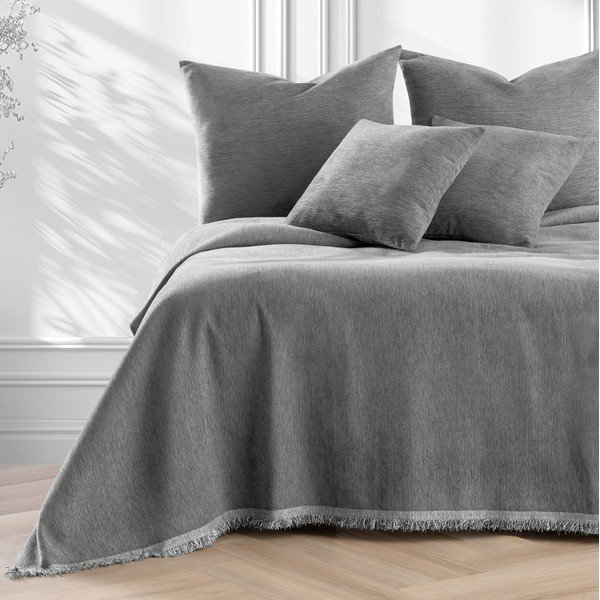 Copriletto grigio in ciniglia 220x240 cm Talo – Filumi-image-2