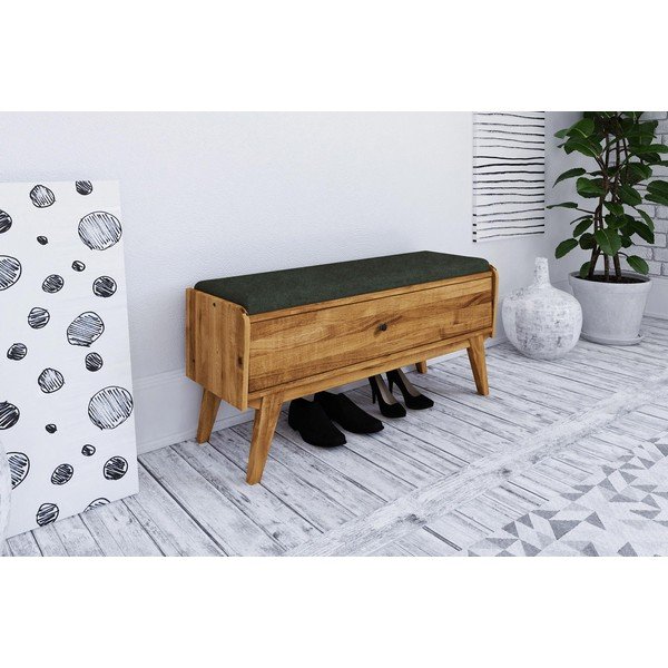 Panca portaoggetti in rovere con seduta verde Retro - The Beds-image-1