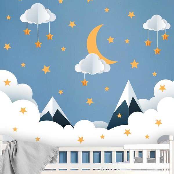 Adesivo murale per bambini 90x60 cm Mountains in Stars and Clouds - Ambiance-image-4