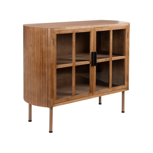 Vetrina di colore naturale in legno di cauciù massiccio 100x80x38 cm Yaz – White Label-image-2